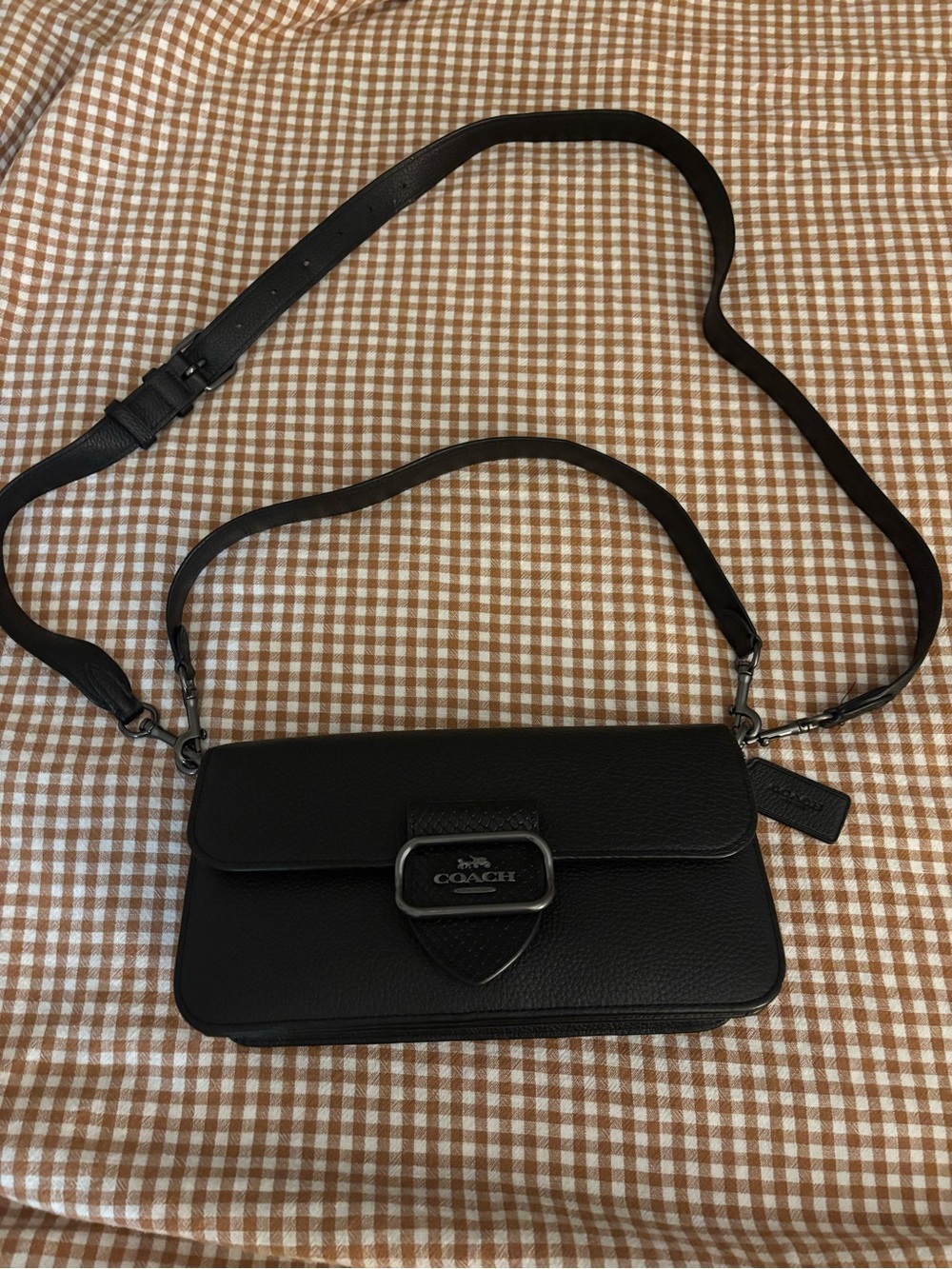 Coach Morgan Black Leather Crossbody with Polished Silver Buckle